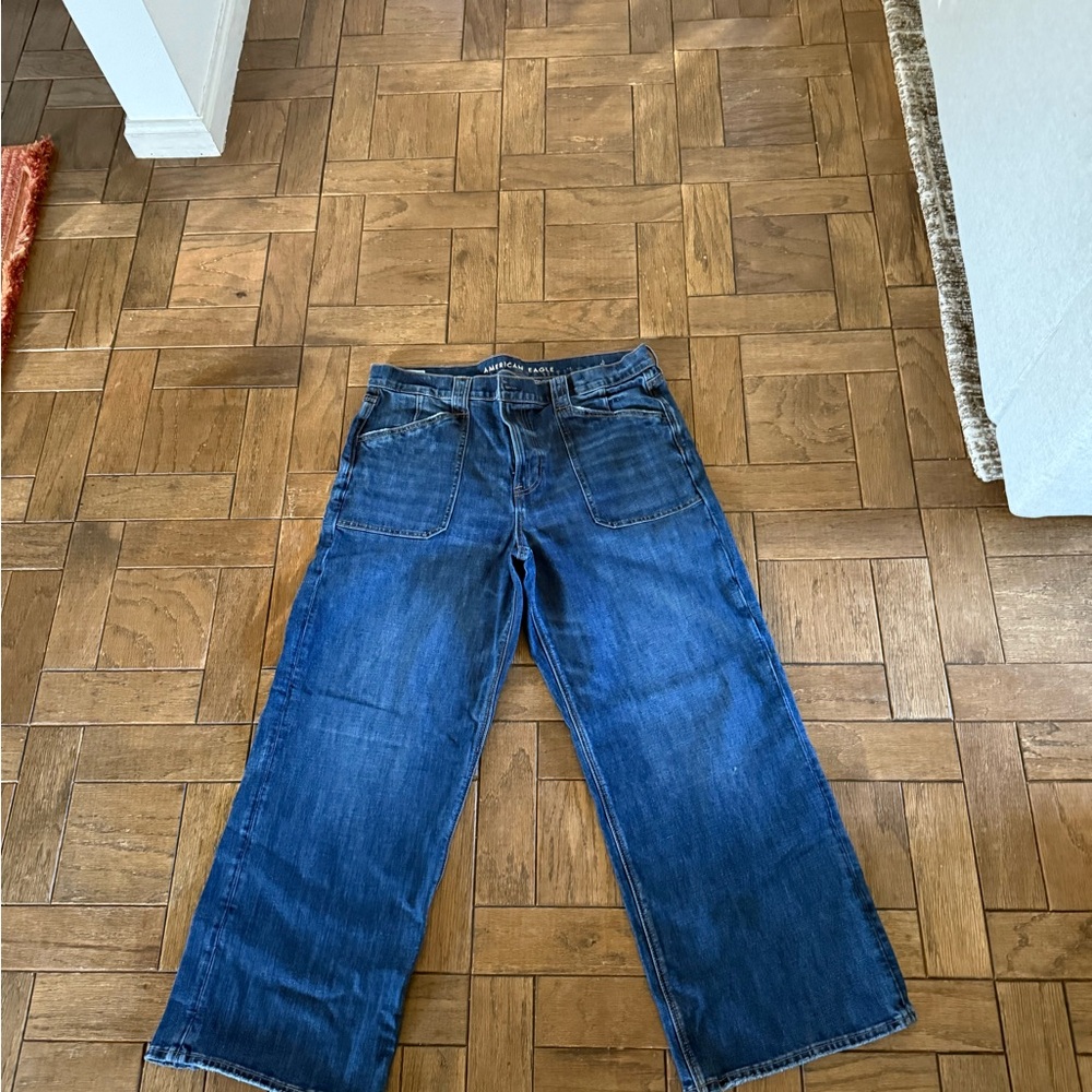 American Eagle Outfitters Medium Blue Wash Stovepipe Wideleg Baggy Jeans